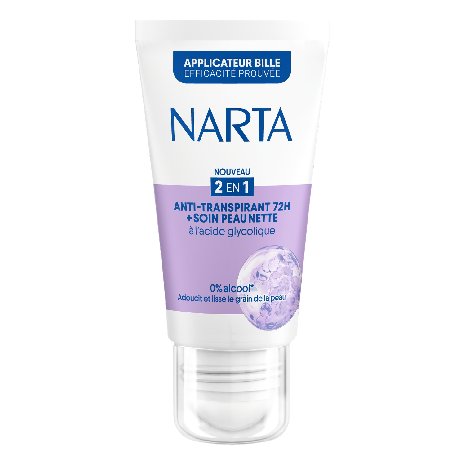 Déodorant bille anti-transpirant 72 h 2 en 1 soin peau nette à l'acide glycolique - NARTA