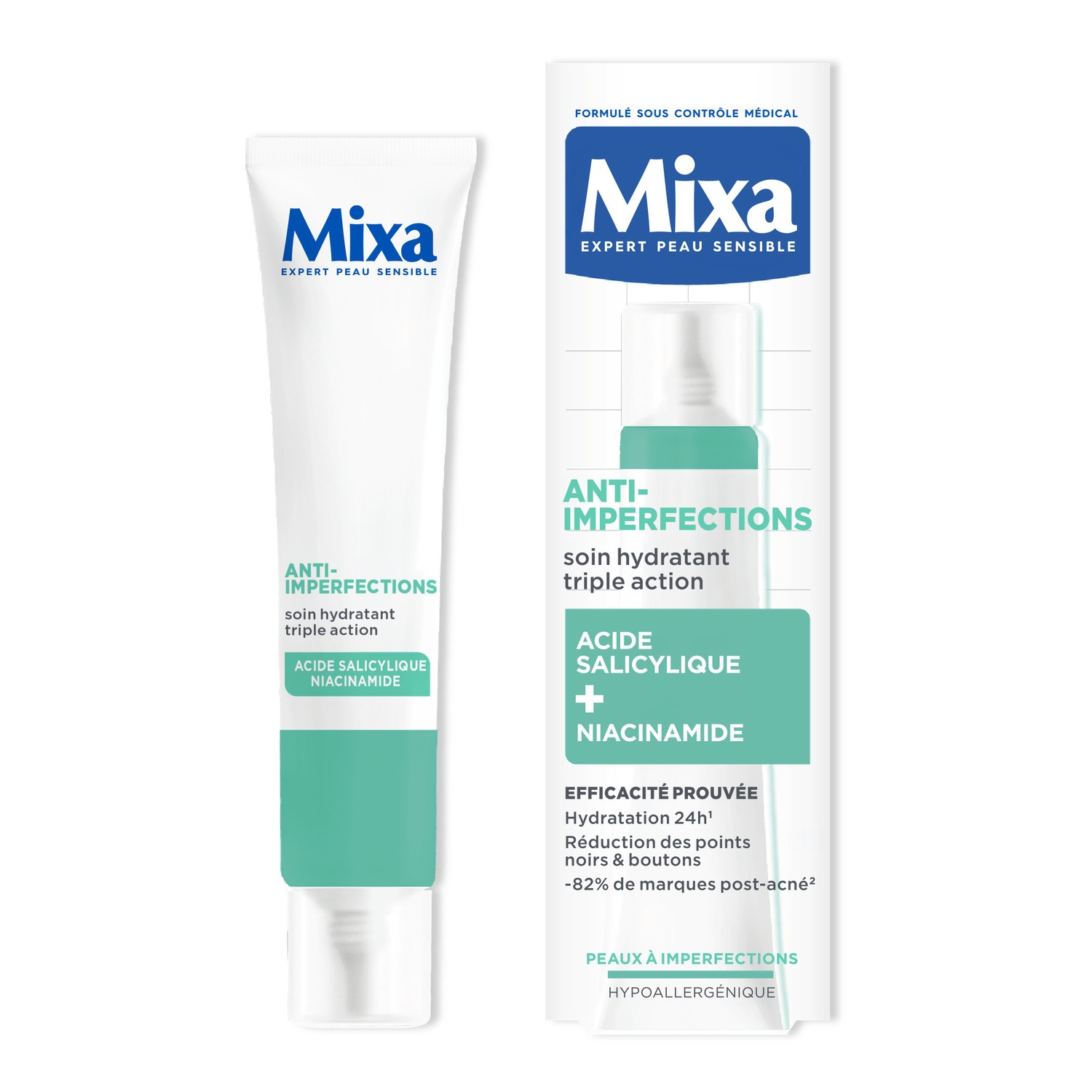 Crème visage hydratante anti-imperfections acide salicylique et niacinamide 40 ml - MIXA