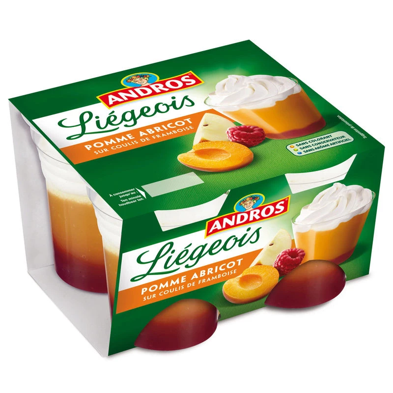 Compote liégeois pomme abricot framboise 4x100g - ANDROS