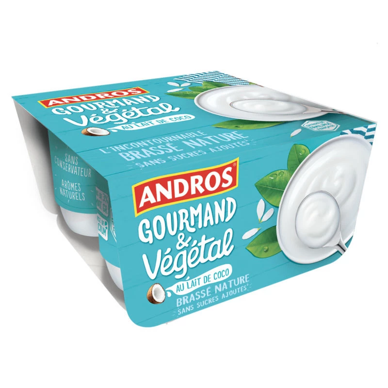 Dessert Végétal Brassé Au Lait De Coco Nature 4x100g - Andros