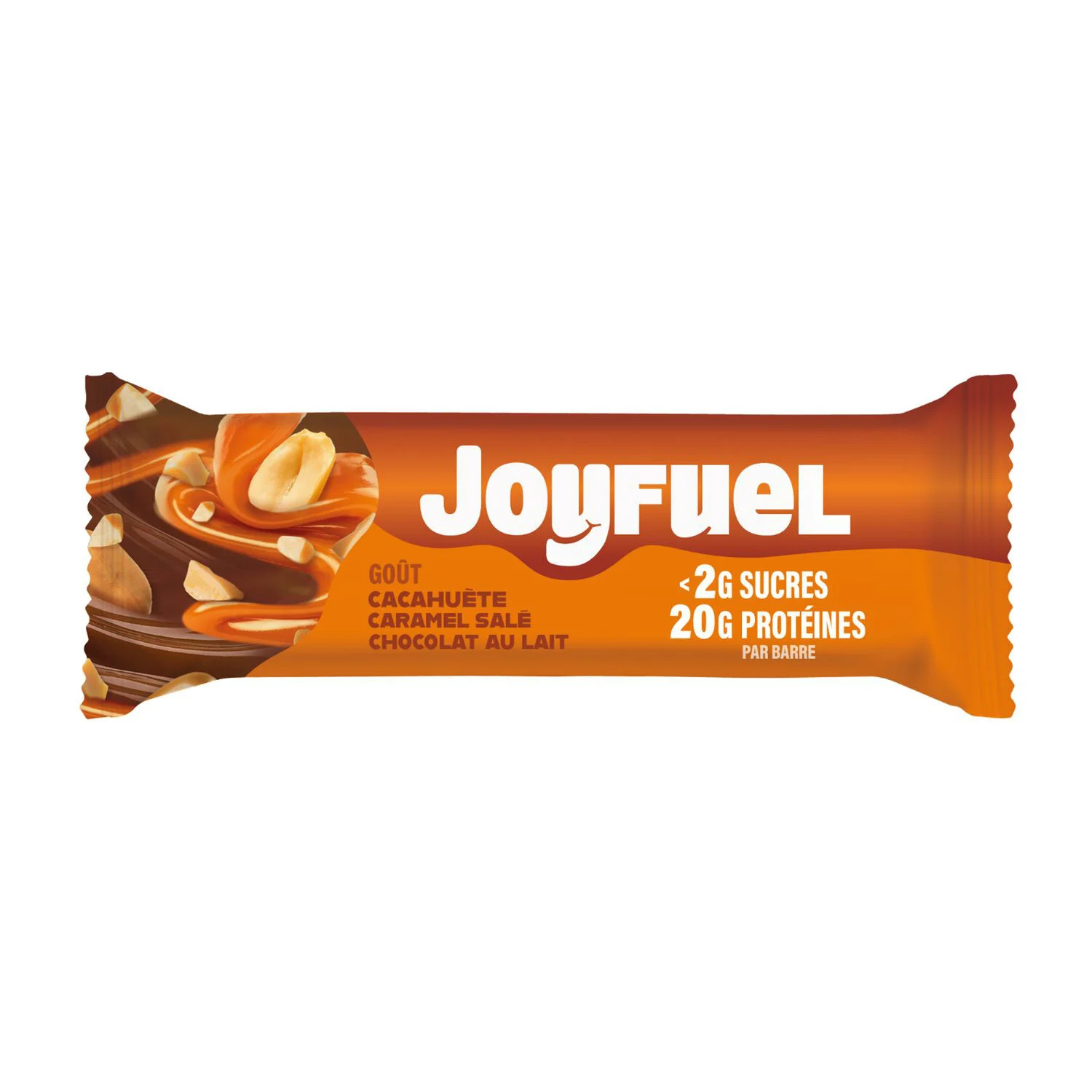 Barretta ad alto contenuto proteico di burro salato, cioccolato al latte, arachidi, caramello - 55 g - JOYFUEL