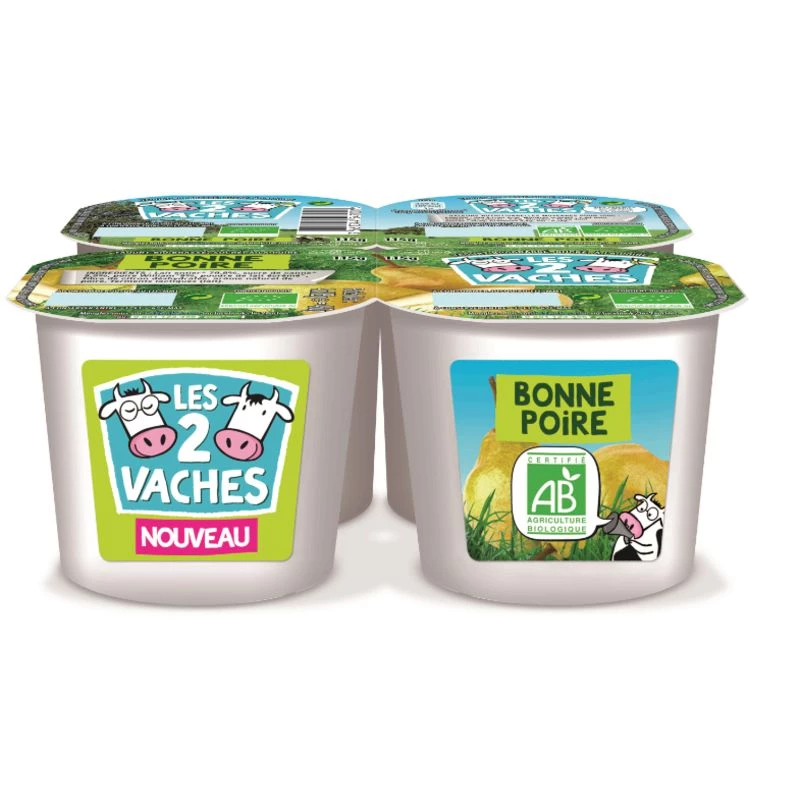 Yaourt saveur Poire Bio 4x115g - LES 2 VACHES
