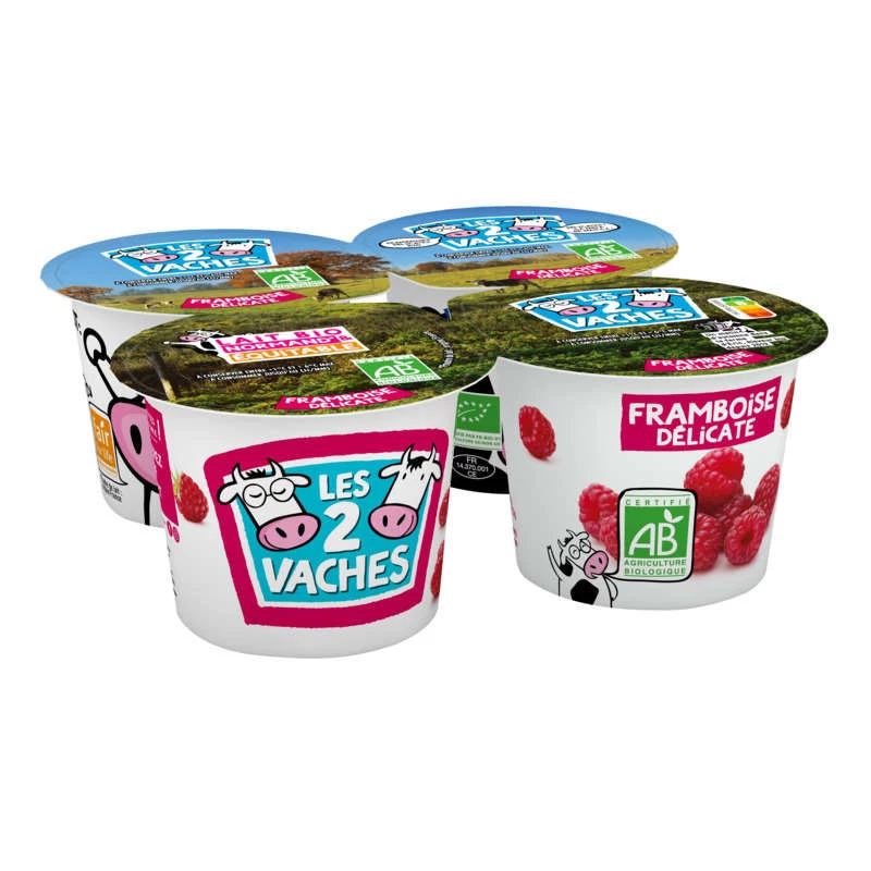 Organic Raspberry Yogurt 4x115g - LES 2 VACHES