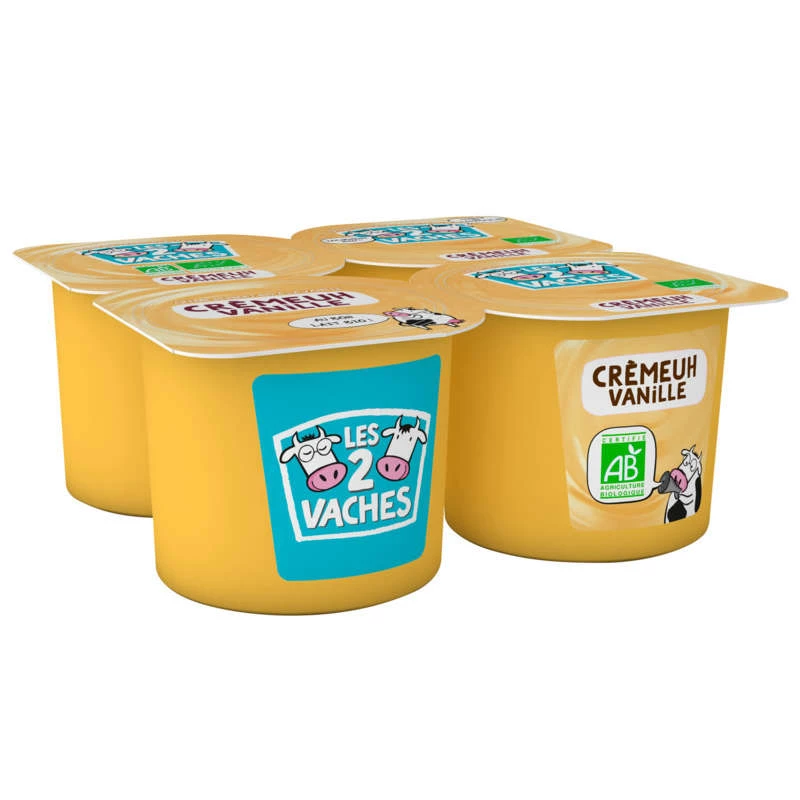 Crème à la Vanille Bio 4x95g - LES 2 VACHES