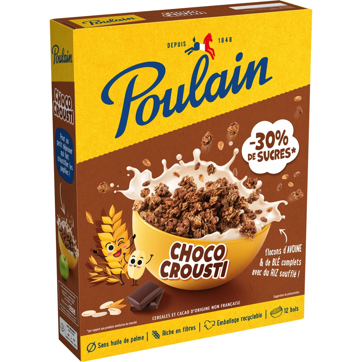 Choco Crousti Cereal with Oatmeal and Chocolate Puffed Rice 375g - Poulain