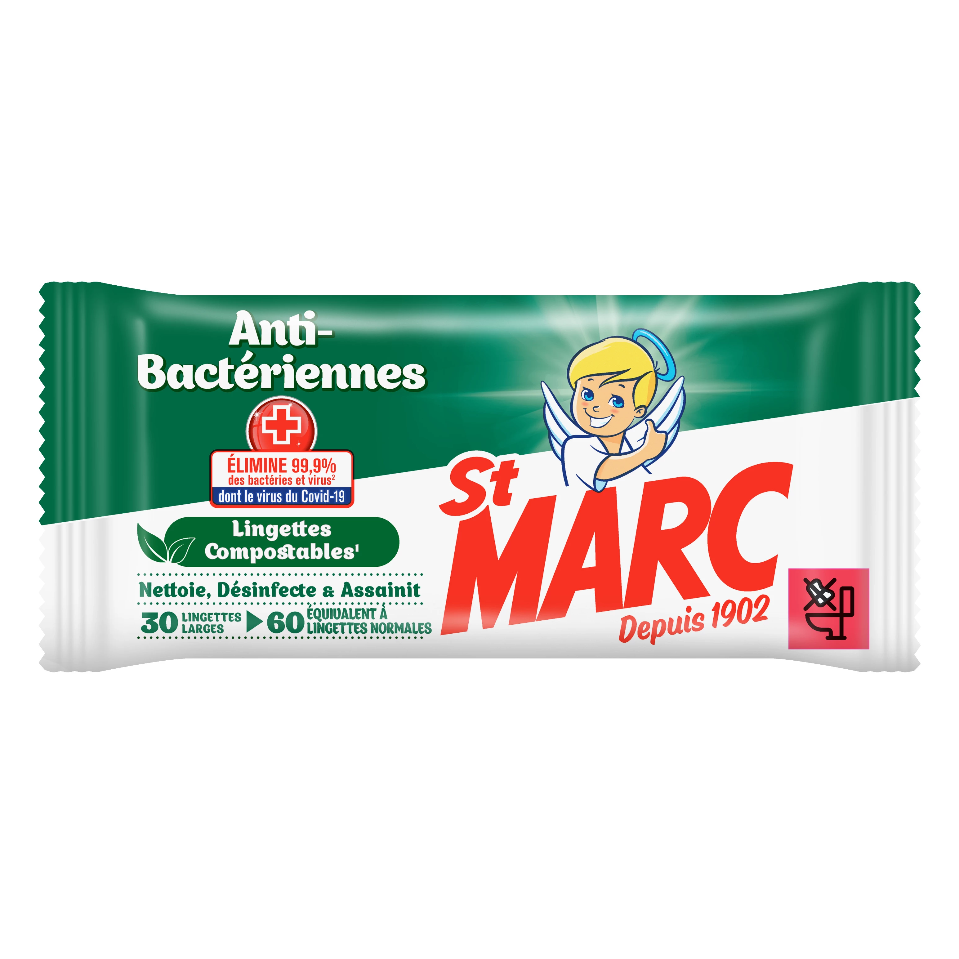 Anti-bacterial disinfectant cleaning wipes X30 - St Marc