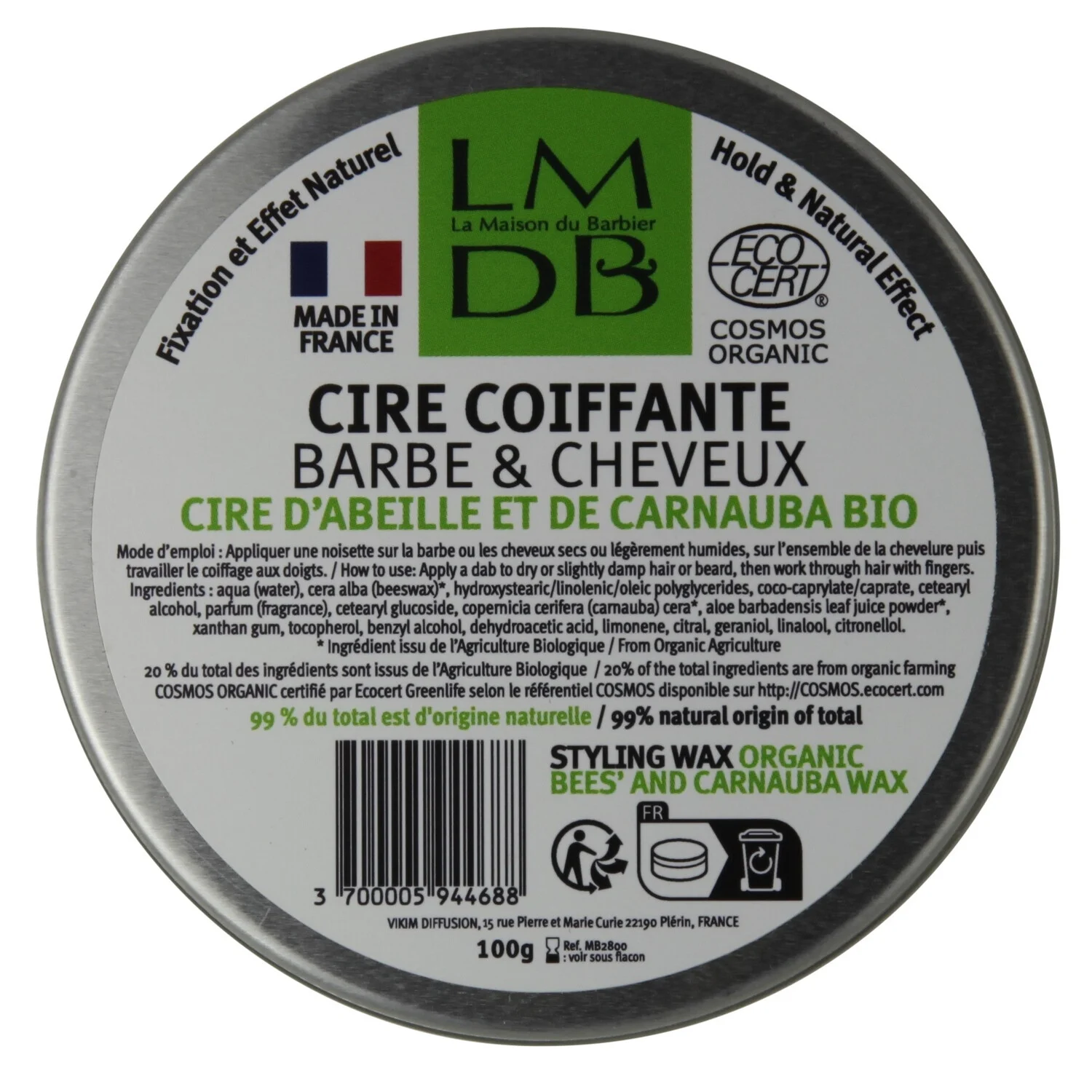 Cire Coiffante Bio Barbe & Cheveux 100g - La Maison Du Barbier