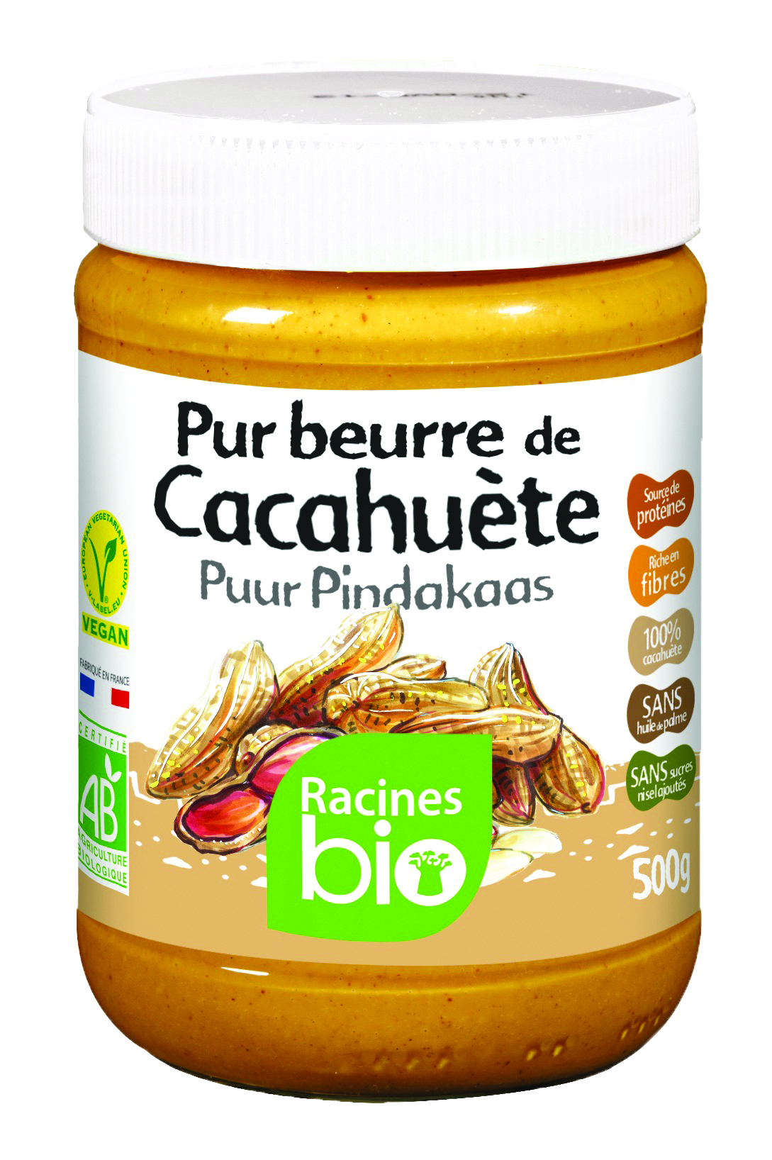 Erdnussbutter (6 x 500 g) - Racines Bio