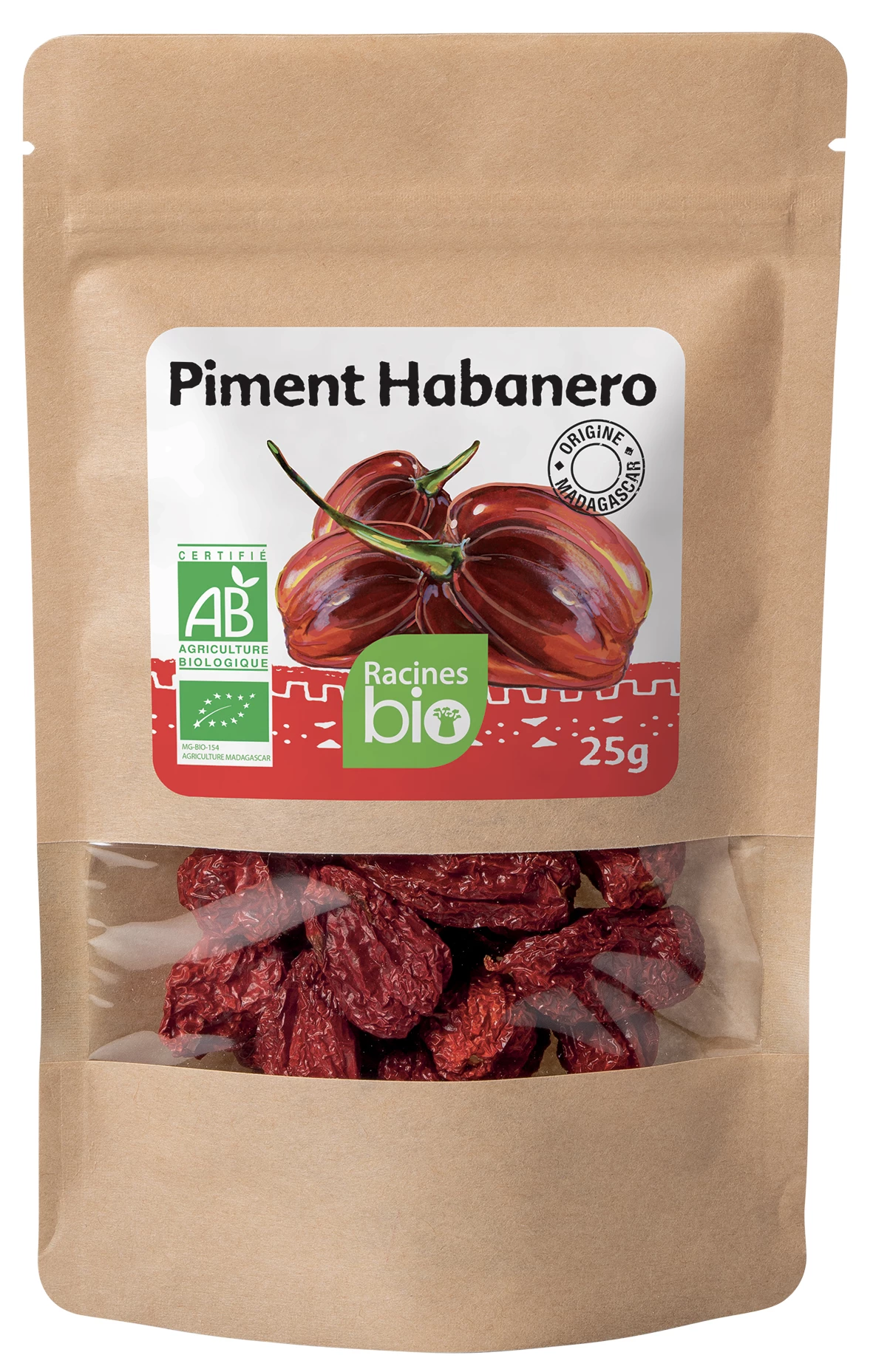 Dried red habanero pepper (20 x 25 g) - Racines Bio