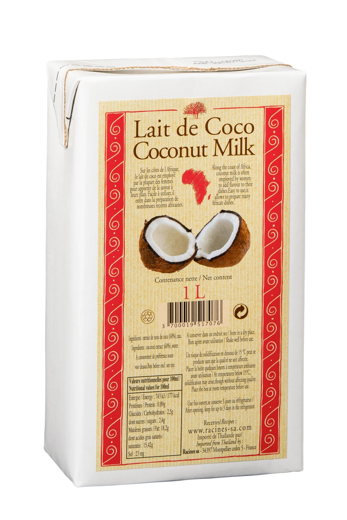 Latte di cocco (12 X 1 L) Confezione tetra - Racines