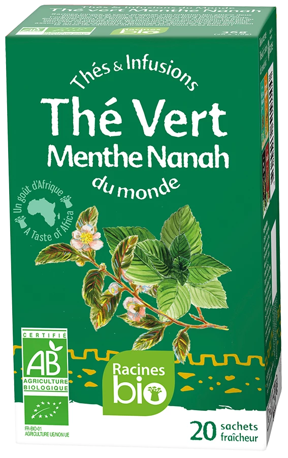Thé Vert Menthe (12 х 20 мешков х 18 г) - Racines Bio