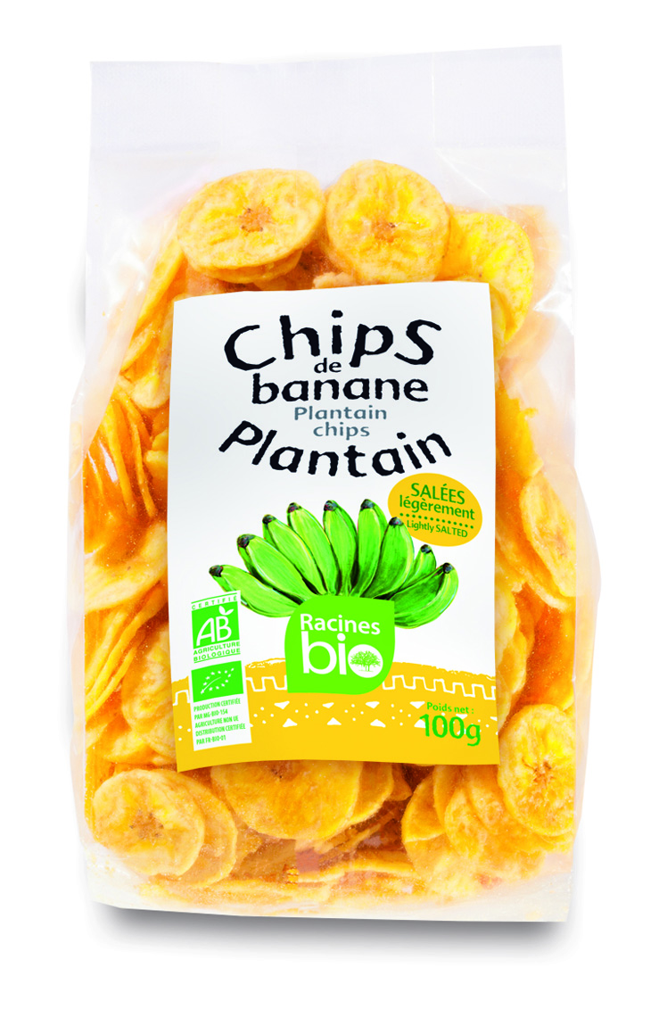 Chips De Banane Plantain Sal Es 24 X 100 G - - RACINES BIO