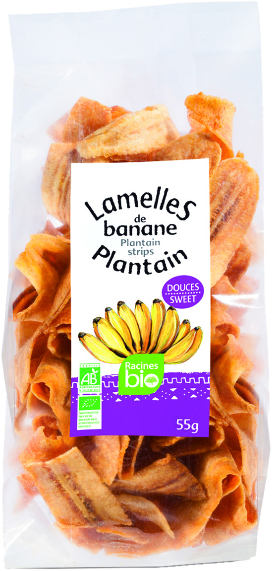 Lamelles De Banane Plantain Sucr Es 24 X 55 G - - RACINES BIO