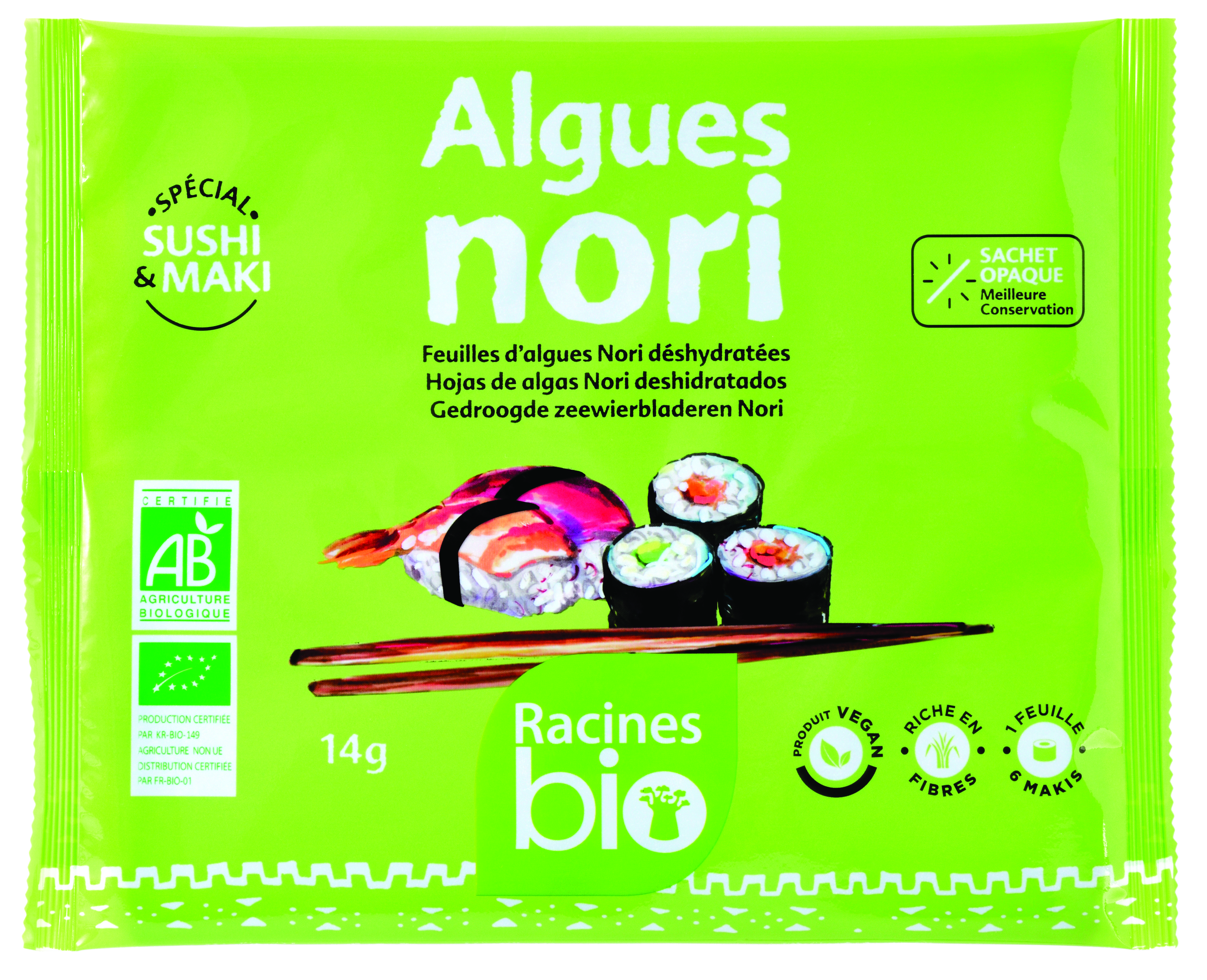 Algues Nori 12 X 14 G - - RACINES BIO