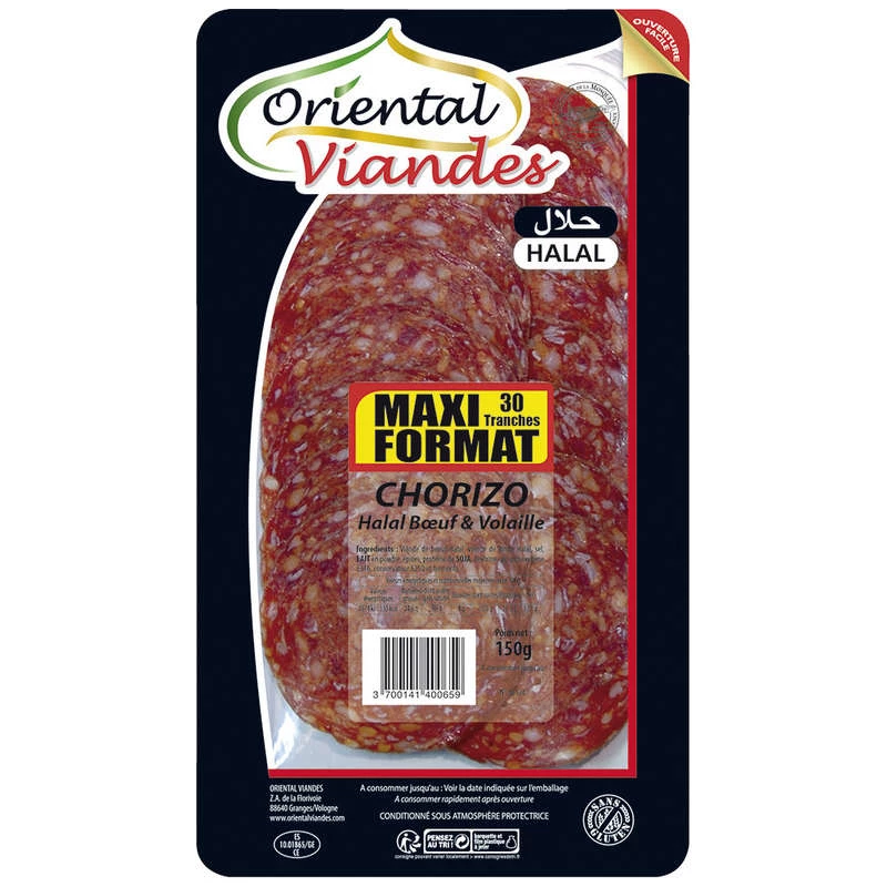 Chorizo ​​Halal de ternera y aves, 150g - VIANDES ORIENTALES