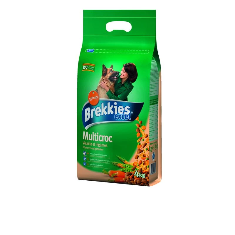 Croquettes a la volaille Mutlicroc pour chiens 4kg - BREKKIES