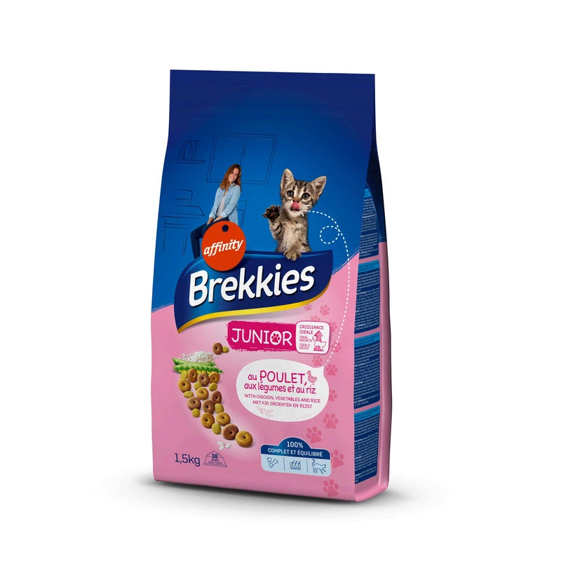 Croquettes pour chat junior poulet/riz 1,5kg - BREKKIES