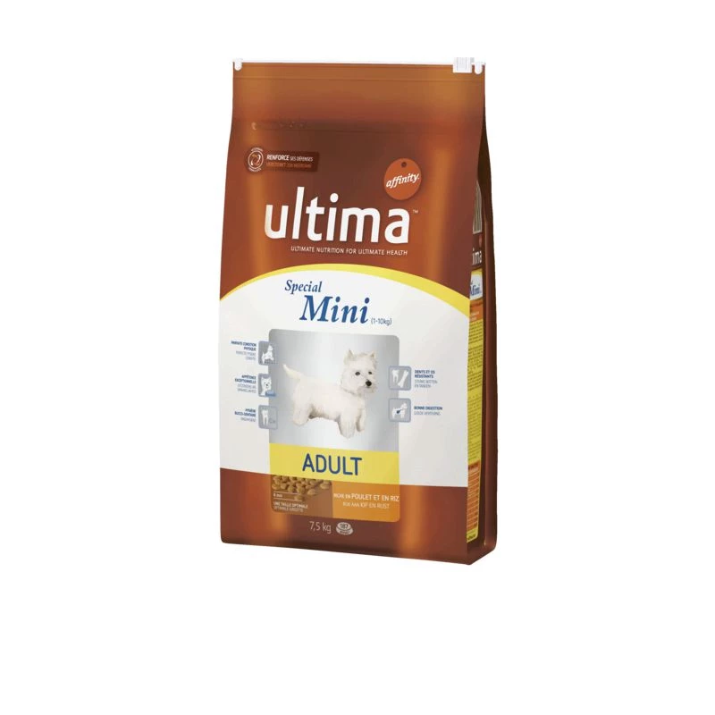 Croquettes pour chien Mini poulet riz céréales 7,5 kg - ULTIMA