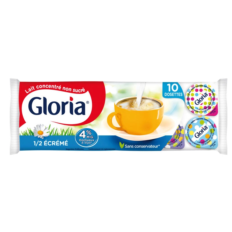 Lait concentré demi-écrémé non sucré 10x7,5ml - GLORIA