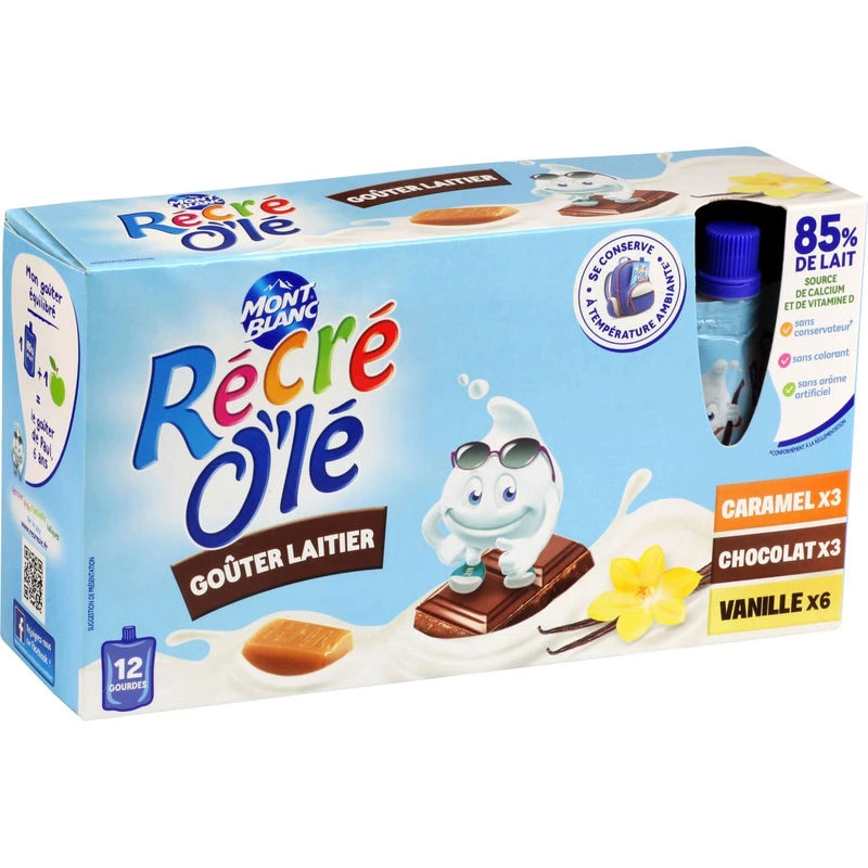 Goûters Laitiers aux 3 saveurs en gourde, 12x85g - MONT BLANC