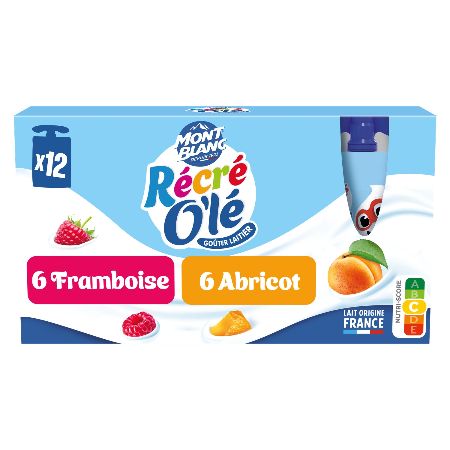 Gourdes goûter laitier framboise et abricot 12 x 85 g - RECRE OLE