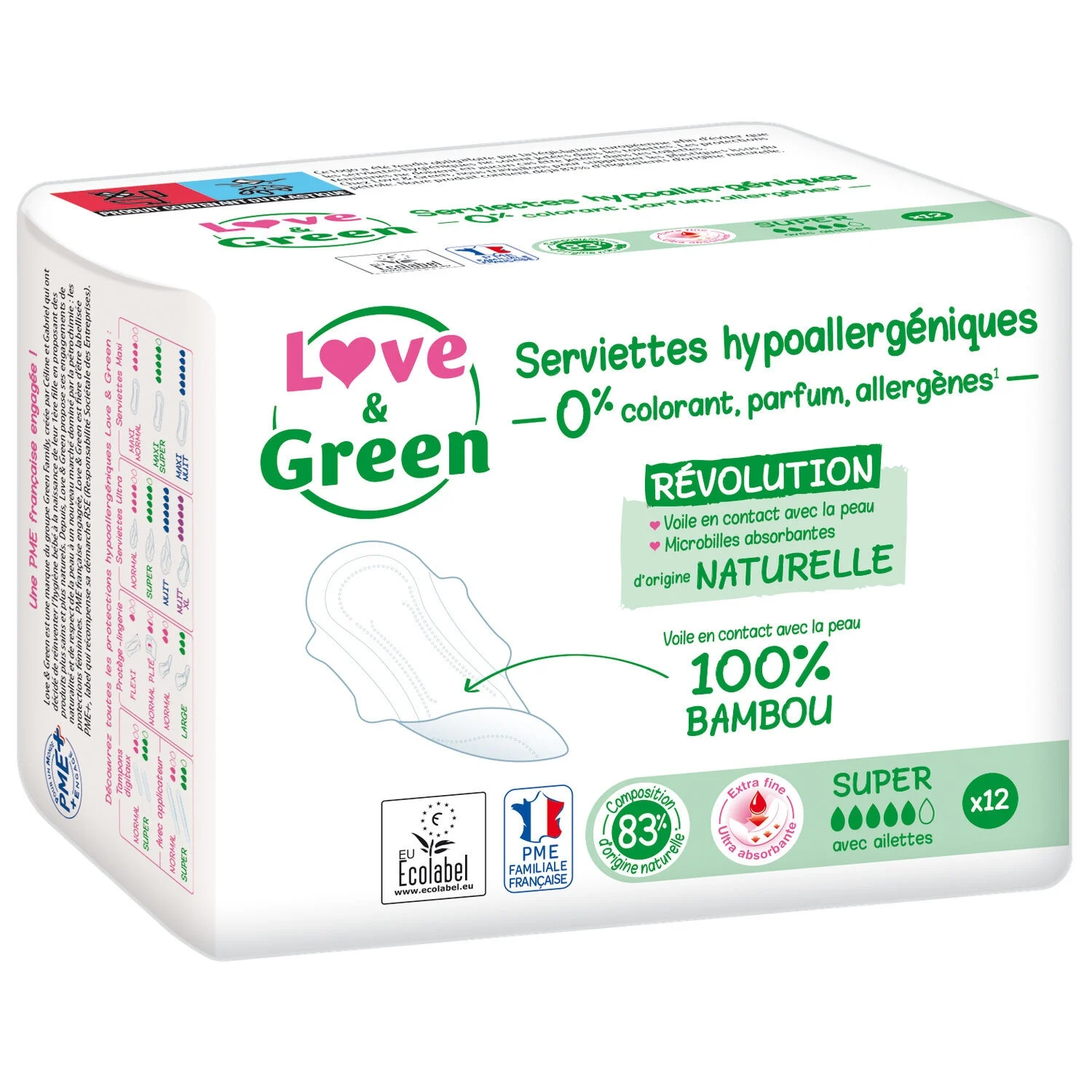 Super Hypoallergenic and Ecological Sanitary Towels x12 - LOVE & GREEN