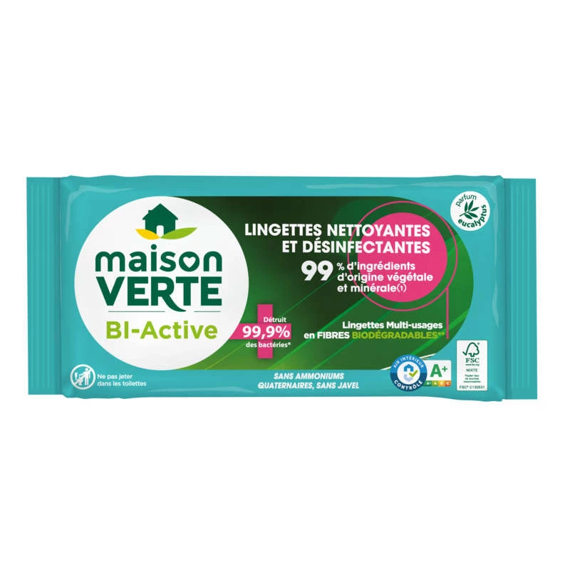 Lingettes nettoyantes désinfectantes x70 - L'ARBRE VERT