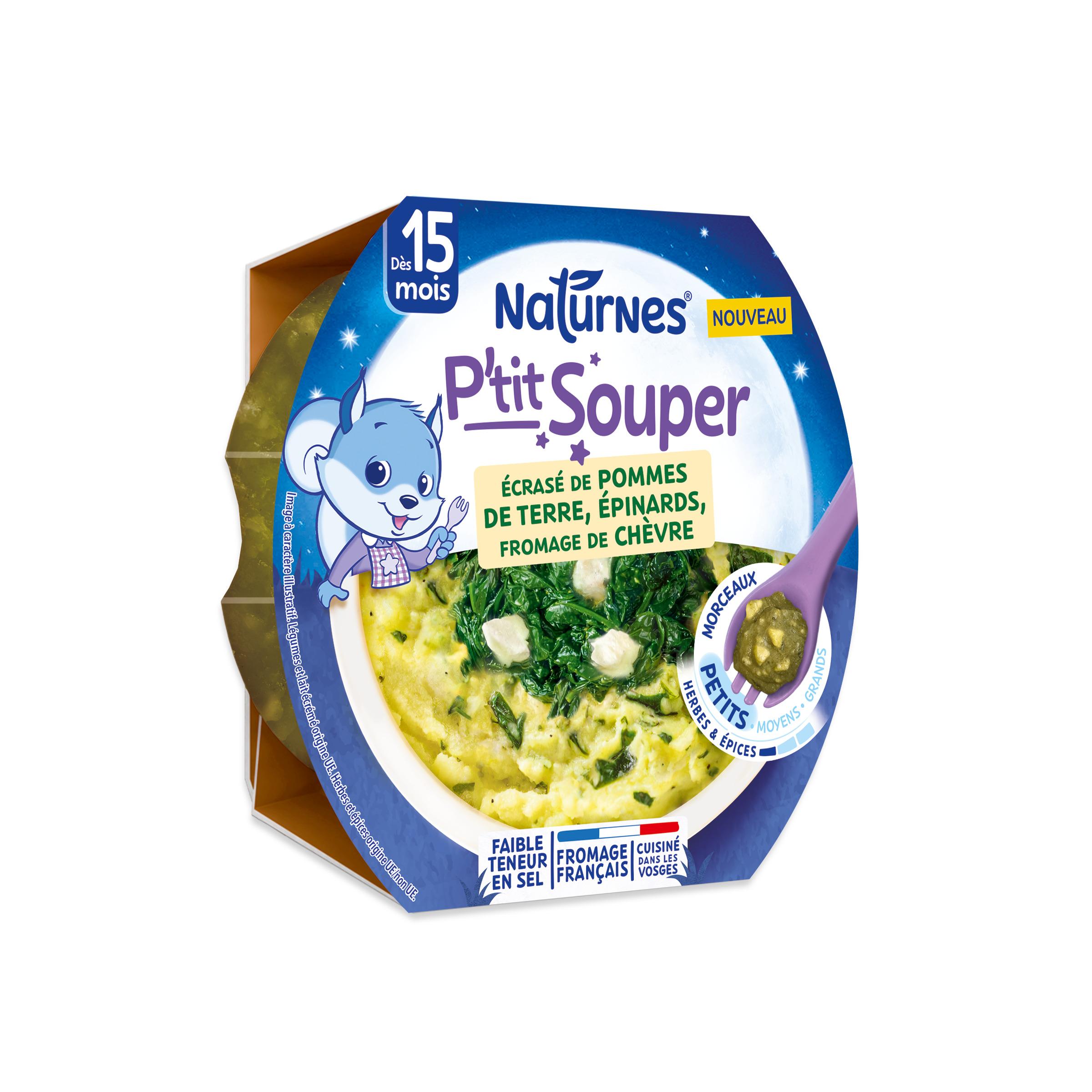 P'tit Souper aardappelpuree met spinazie en geitenkaas vanaf 15 maanden kleine stukjes 250 g - NATURNES