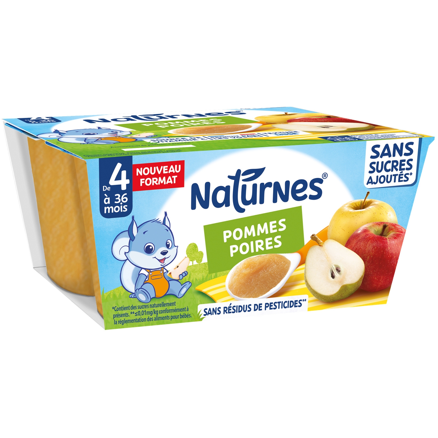 Compote bébé pommes poires sans sucres ajoutés dès 4 mois 4x100 g - NATURNES