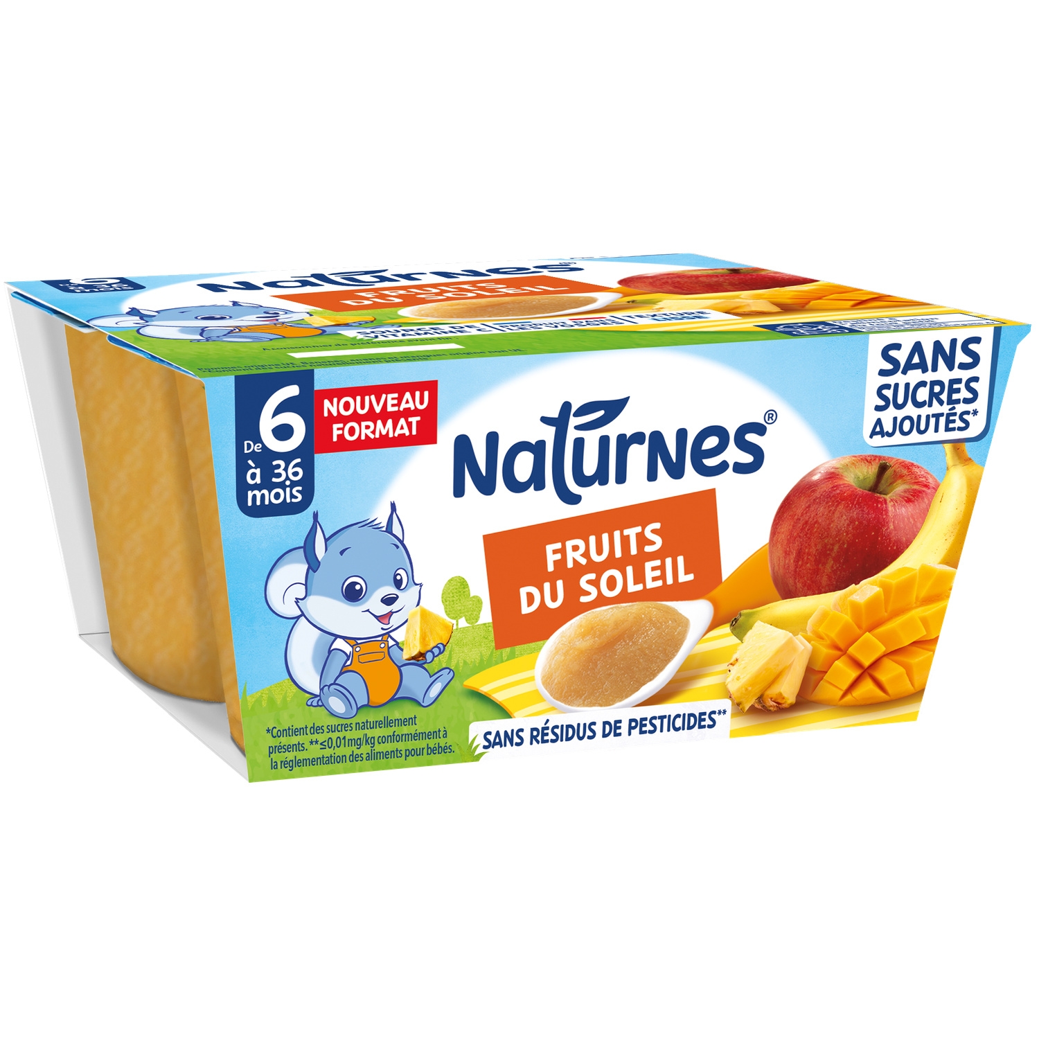 Compote bébé fruits du soleil sans sucres ajoutés dès 6 mois 4x100 g - NATURNES