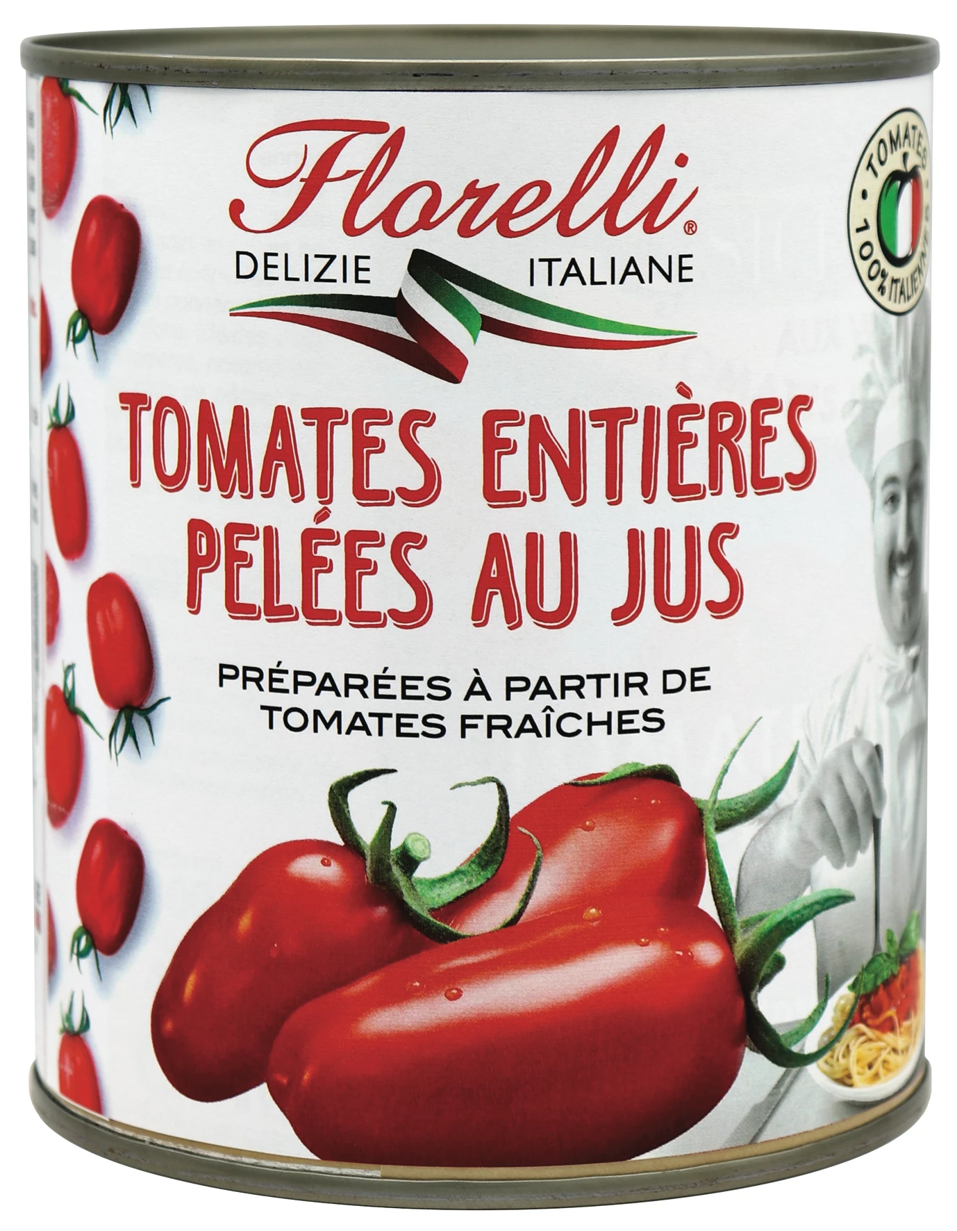 Whole Peeled Tomatoes in Juice, 800g - FLORELLI