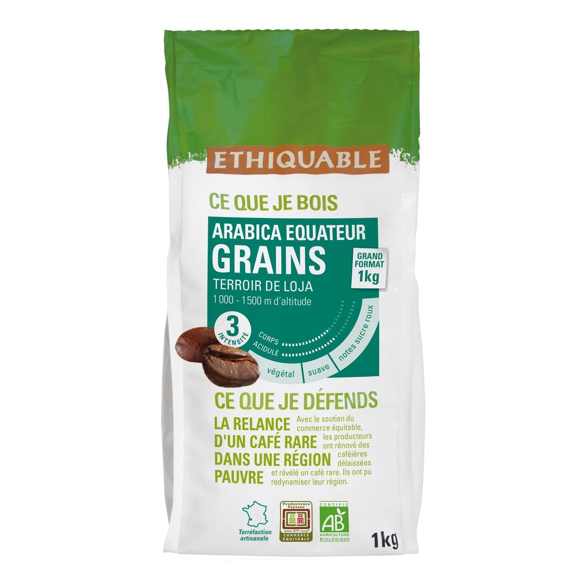 1kg Cafe Grains Equateur Bio