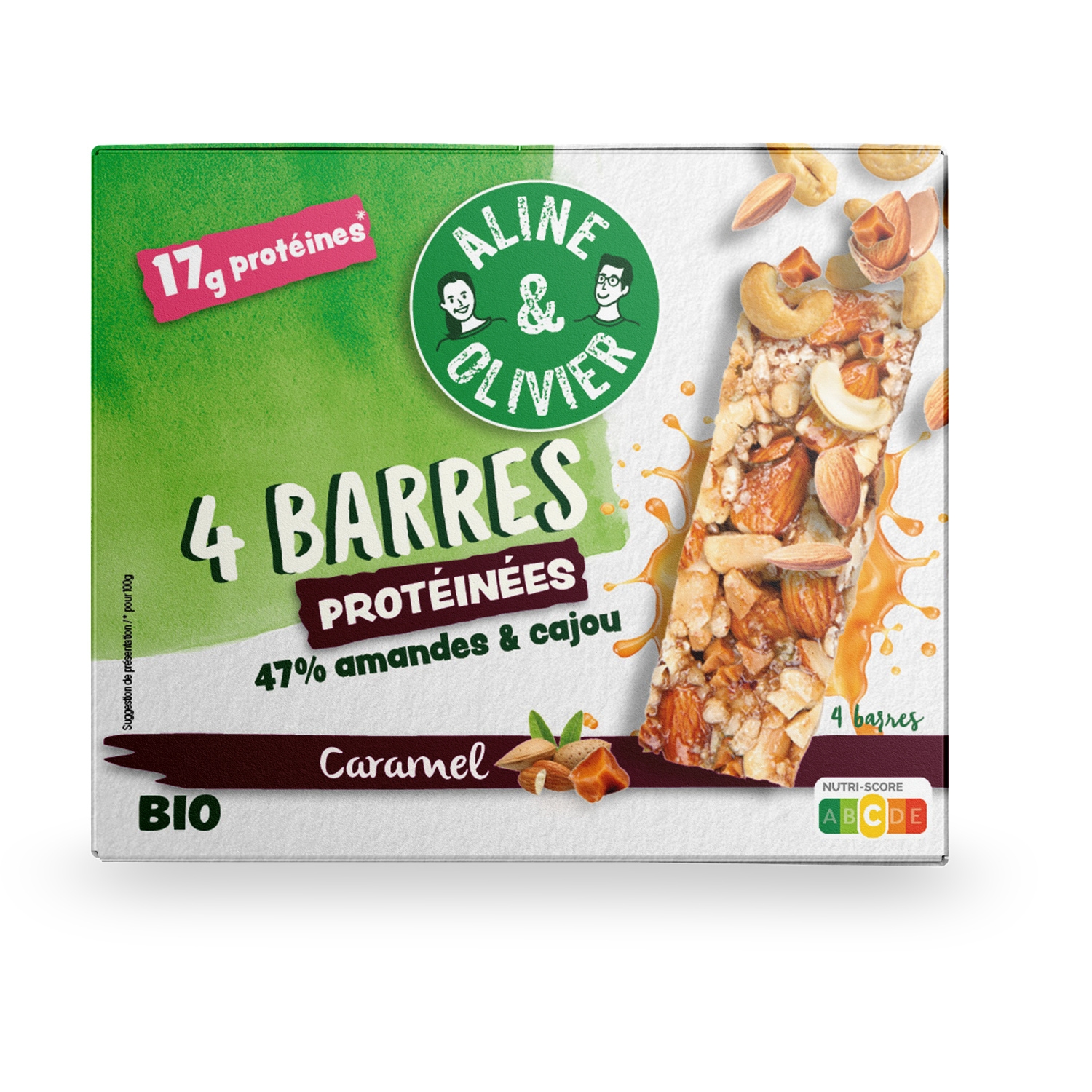 Barres de cereales proteinees amande cajou caramel bio, 4 x 30 g - ALINE & OLIVIER