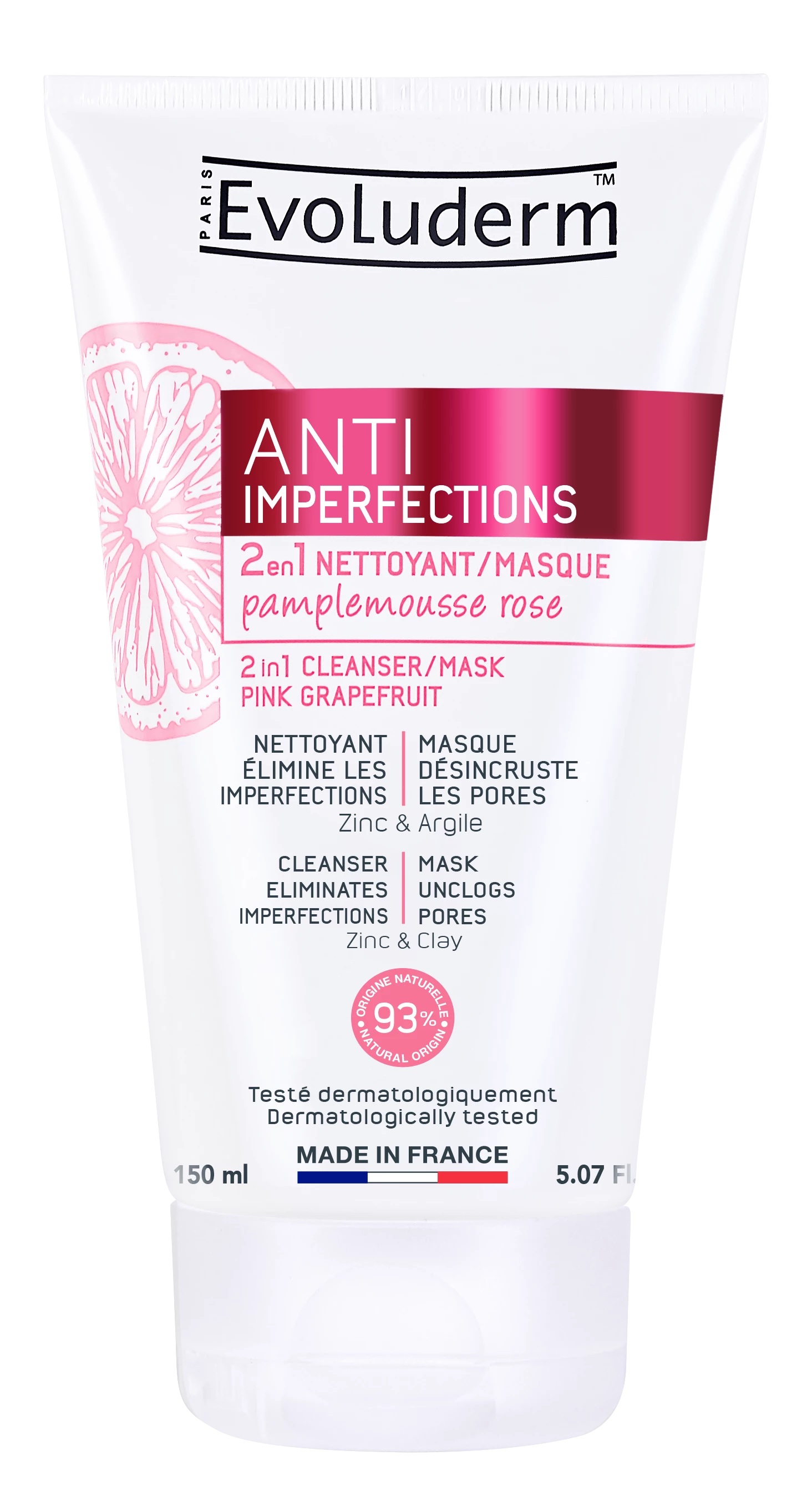 2 En 1 Nettoyant/masque Anti-imperfections 150ml - Evoluderm