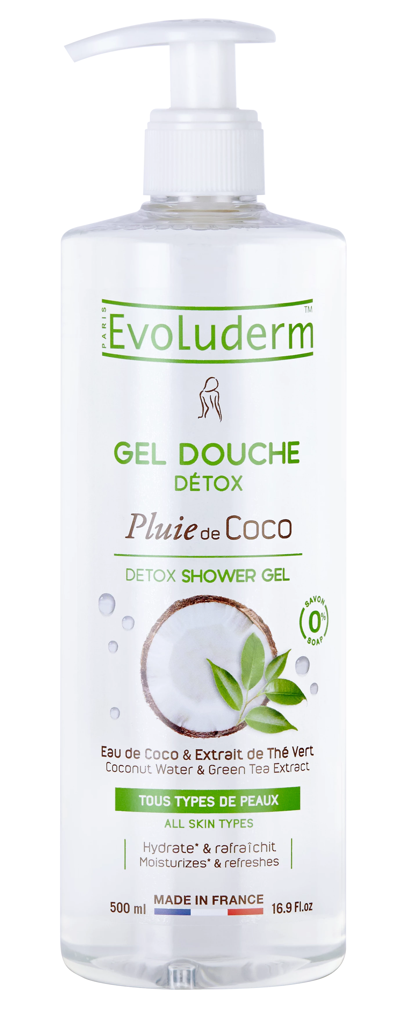 Coconut Rain Shower Gel, 500ml - EVOLUDERM