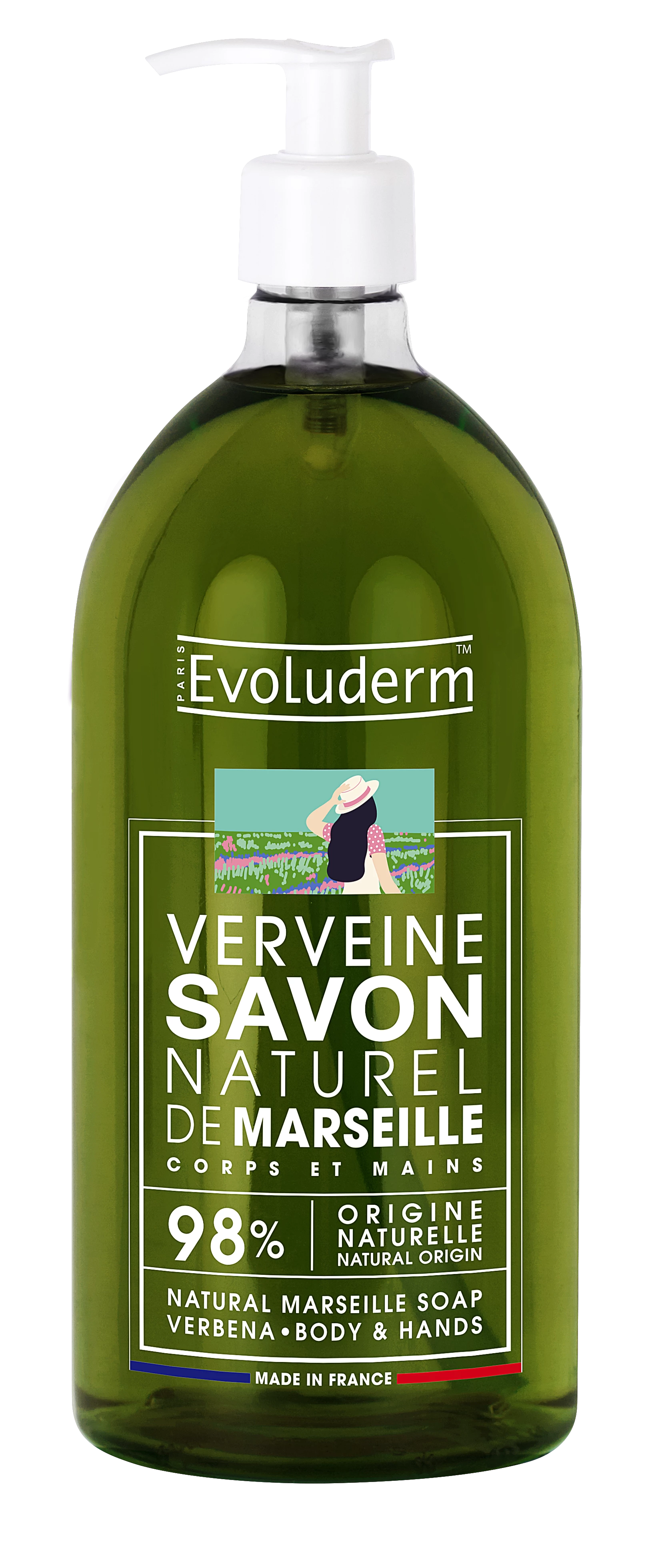 Sapone di Marsiglia liquido naturale Verbena, 1L - EVOLUDERM