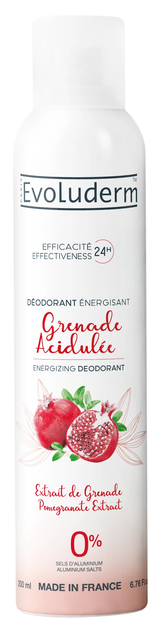 24-uurs stimulerende zure granaatappeldeodorant 200 ml - Evoluderm