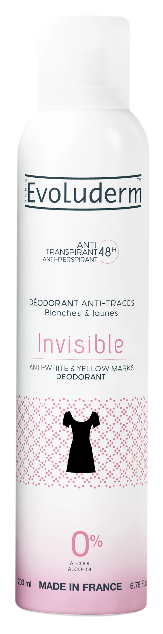 Antiperspirant Deodorant 48h Anti-White & Yellow Marks Invisible 200ml - Evoluderm