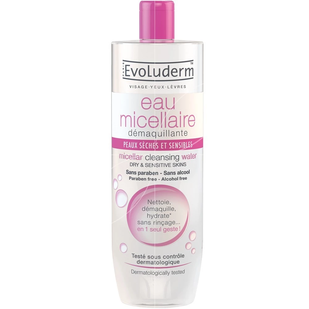 Eau Micellaire Démaquillante Peaux Sèches & Sensibles 500ml - Evoluderm