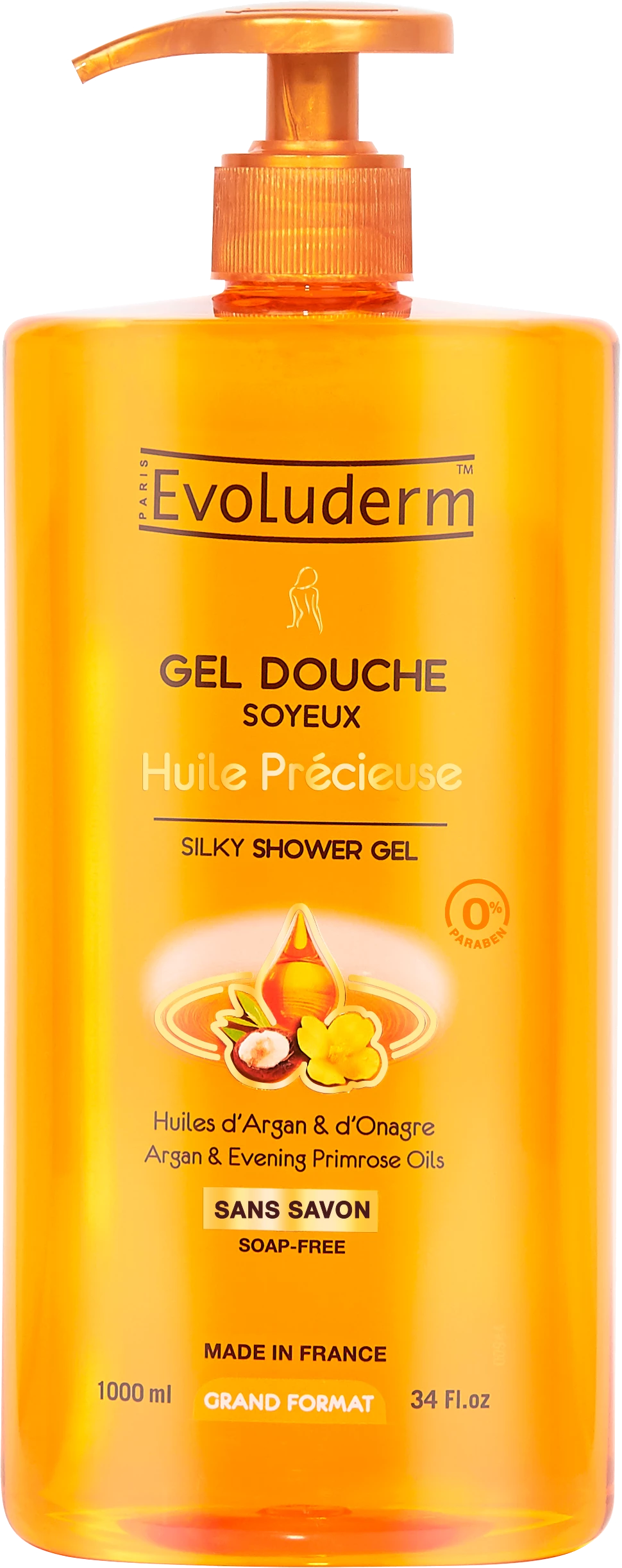 Silky kuoga gel mafuta ya thamani 1L - Evoluderm