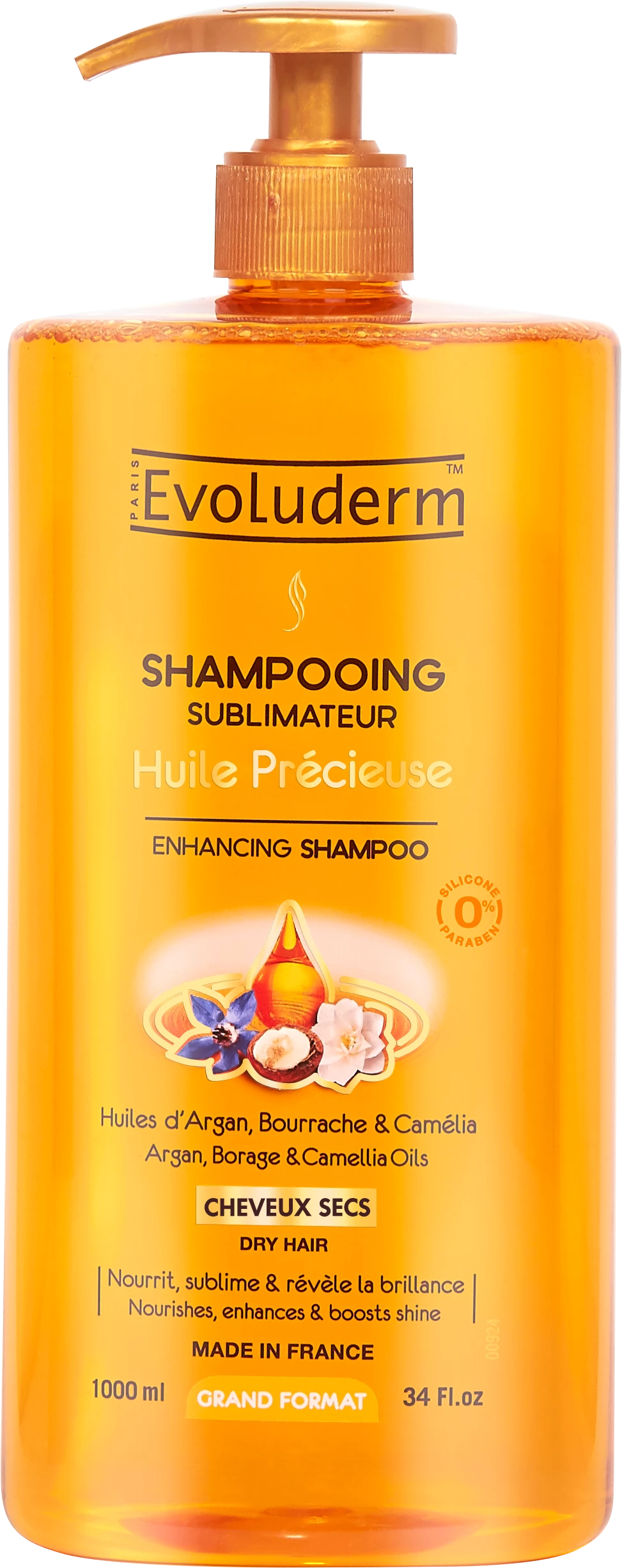 Shampoo rinforzante per oli preziosi, 1 litro - EVOLUDERM