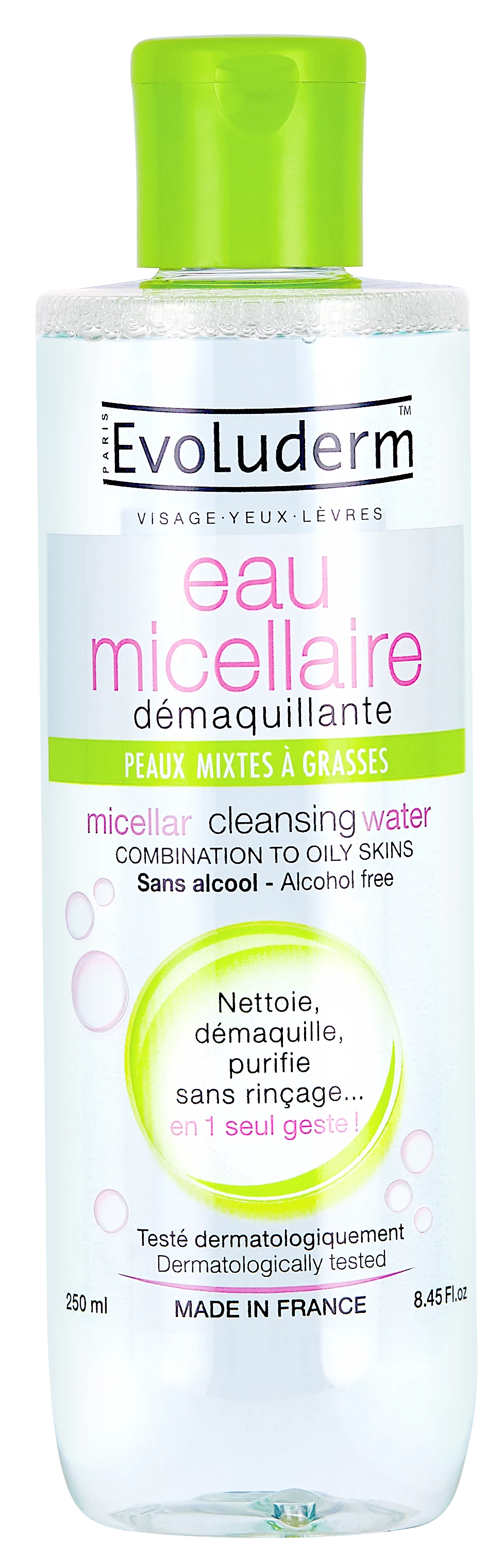 Micellar Makeup Remover Water Combination To Oily Skin 250ml - Evoluderm