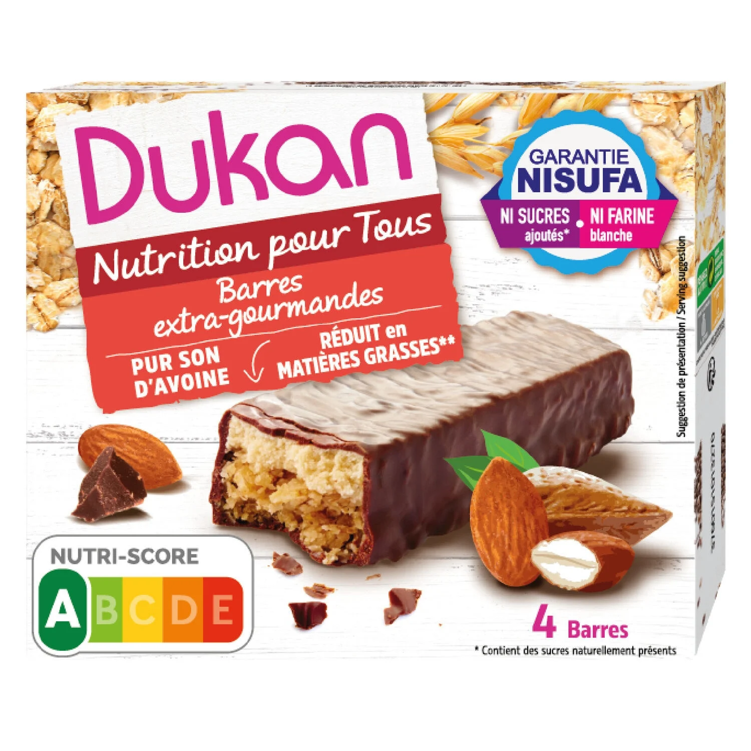Barres Son Avoine Chocolat Sans Sucres Ajoutés 4x30g - Dukan