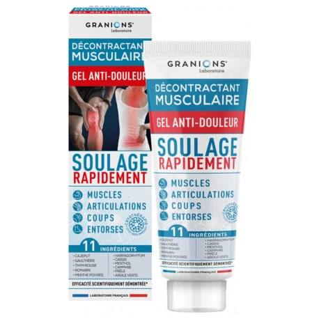 GRANIONS DÉCONTRACTANT MUSCULAIRE
GEL ANTI-DOULEUR - effet froid
Tube 100 ml - EA PHARM