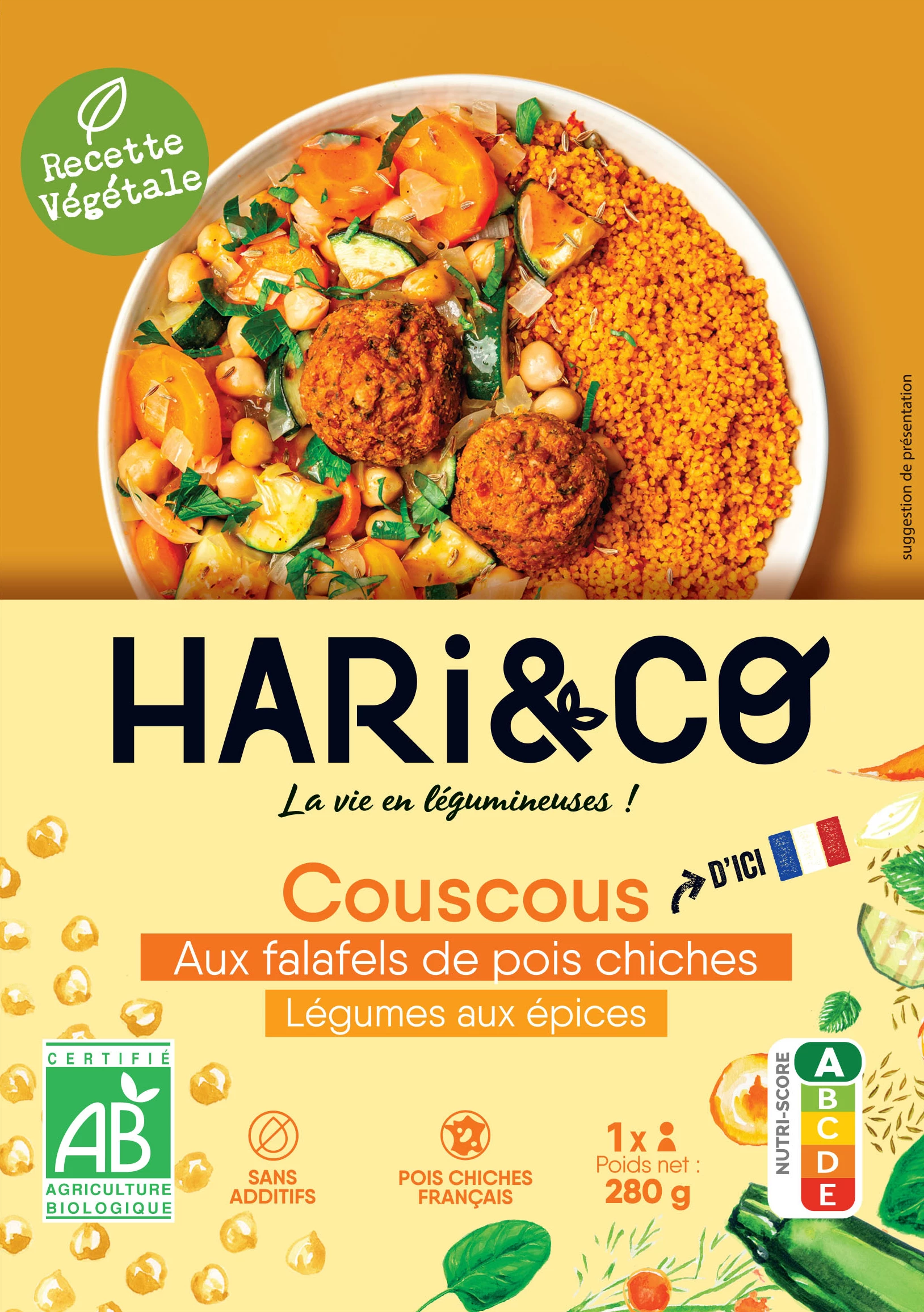 Couscous aux falafels de pois chiches, légumes aux épices, HARI&CO