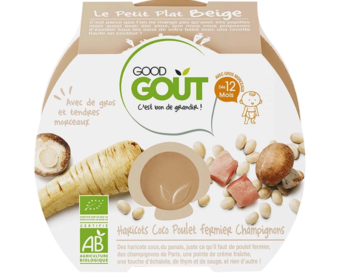 Plato bebe coco, judías y pollo ecológico a partir de 12 meses 220g - GOOD GOUT