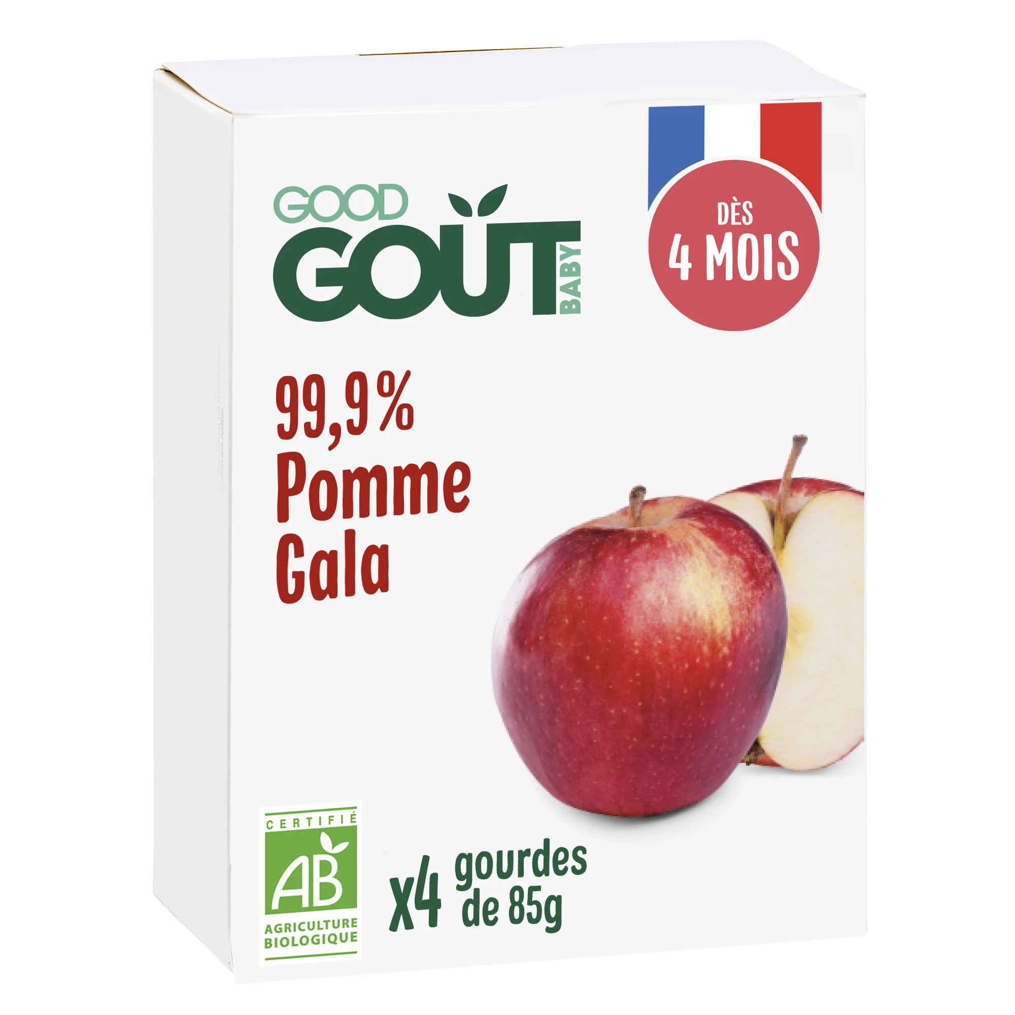 Gala organic apple puree, from 4 months 4x85g - GOOD GOUT