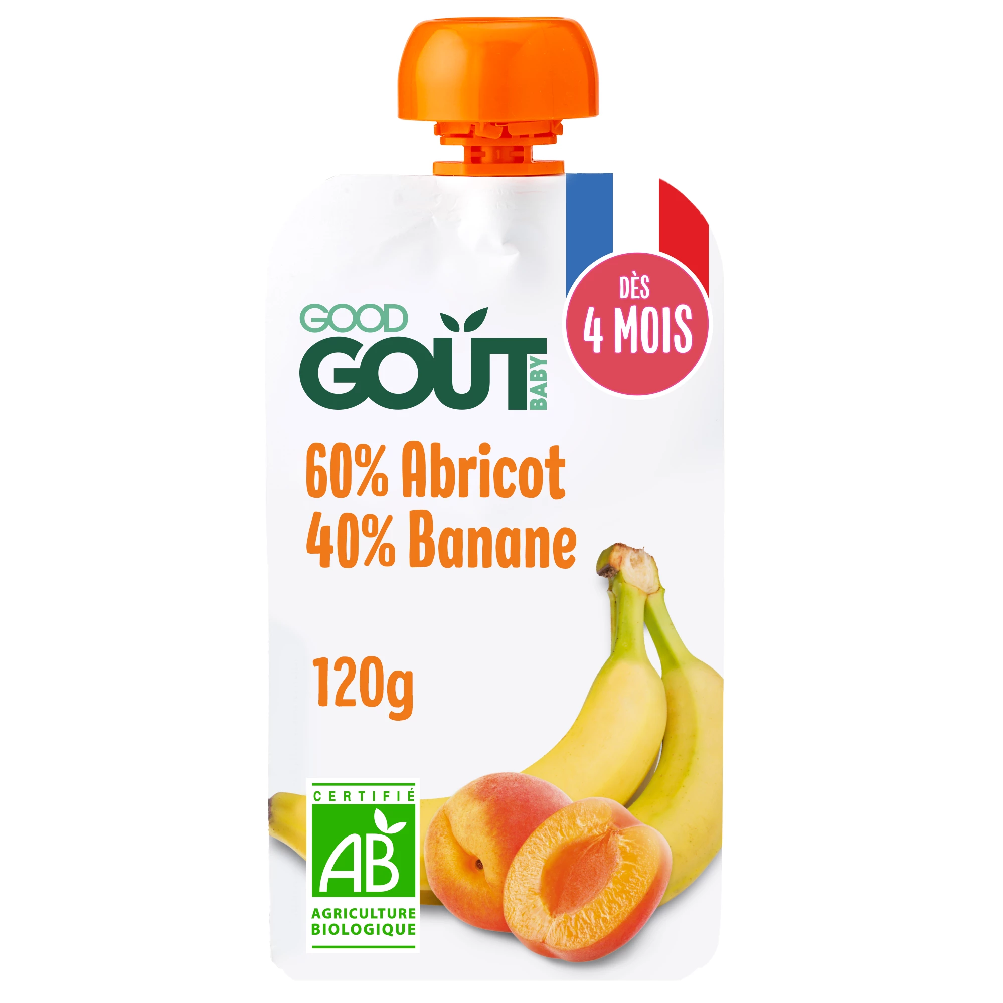 Biologische banaan-abrikoos fles vanaf 4 maanden 120g - GOOD GOUT