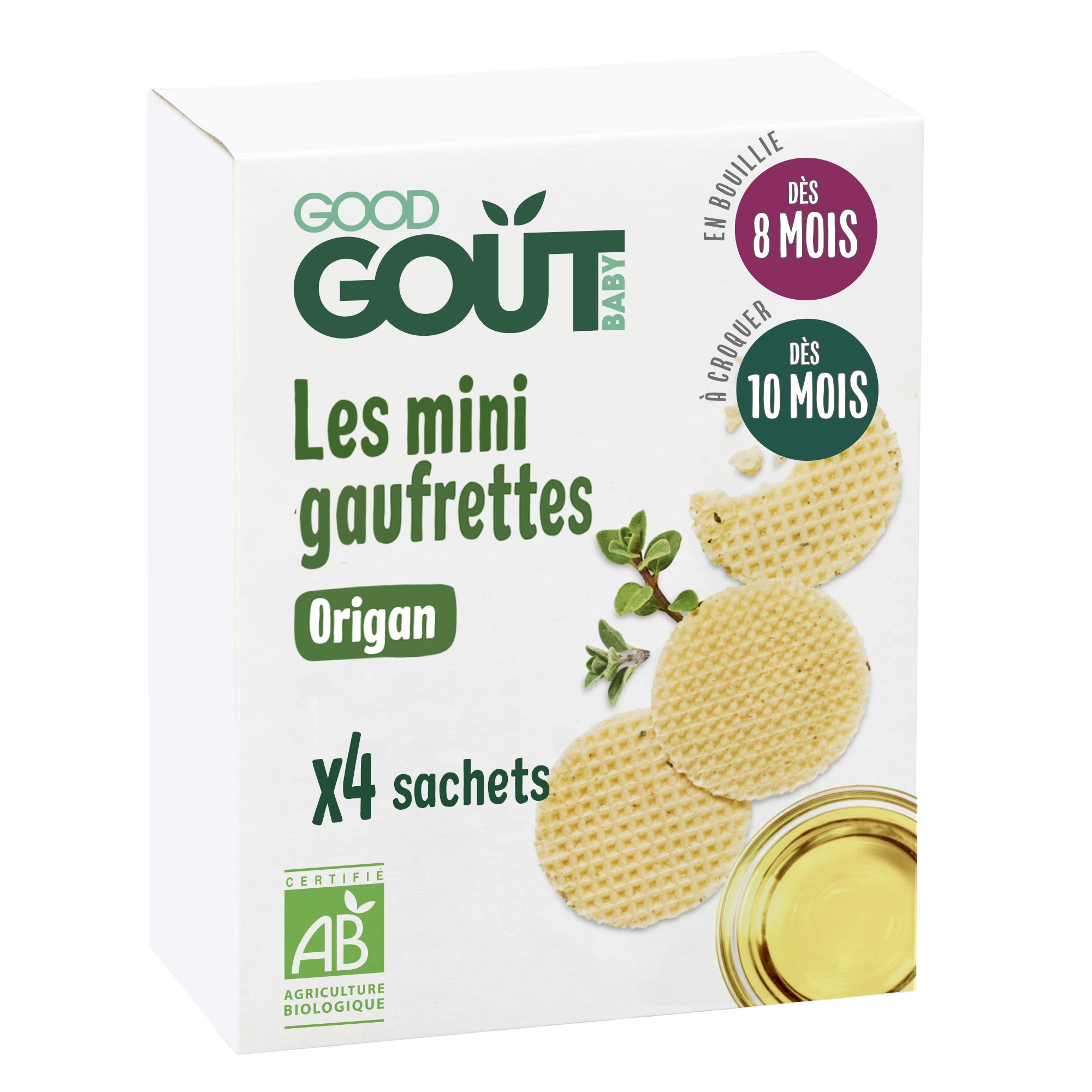 Biscuits Salés Bébé Dès 8 Mois Mini Gaufrettes Origan & Huile D'olive Bio 24g - Good Gout