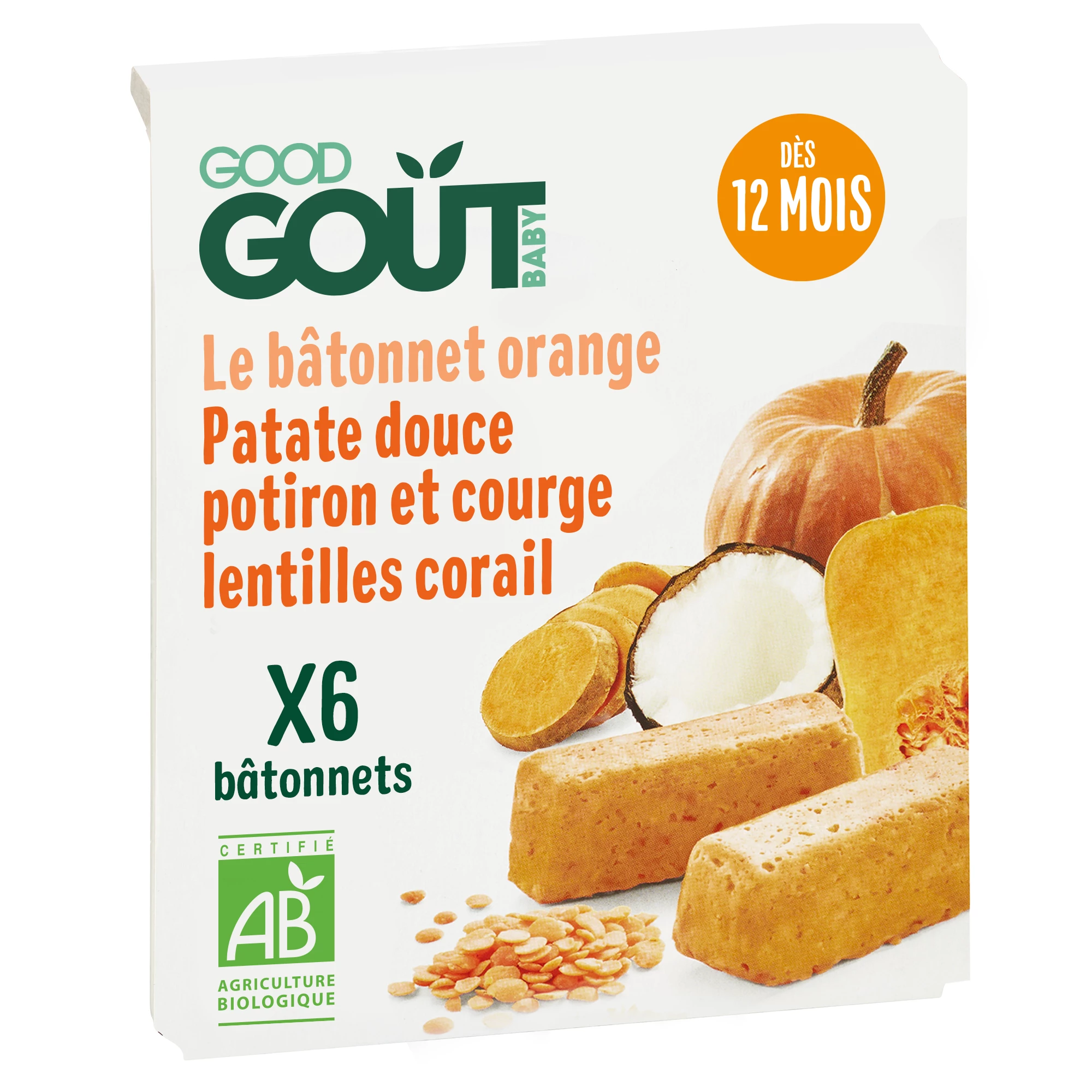 The Orange Coral Lentil Stick. Coconut Milk and Curry Squash 132g (6x22g) - GOOD GOUT